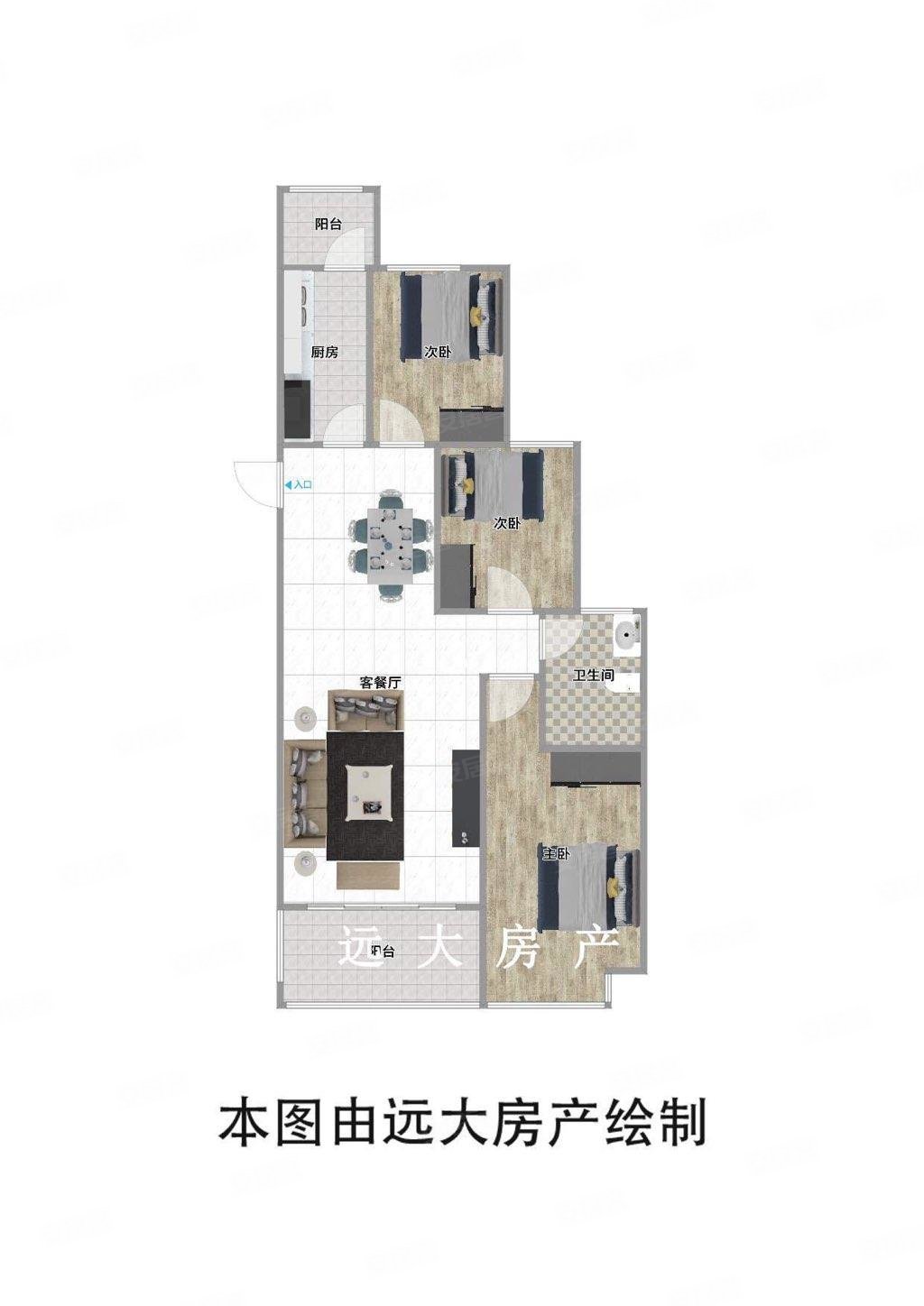 恒大名都3室2厅1卫104㎡南北75万