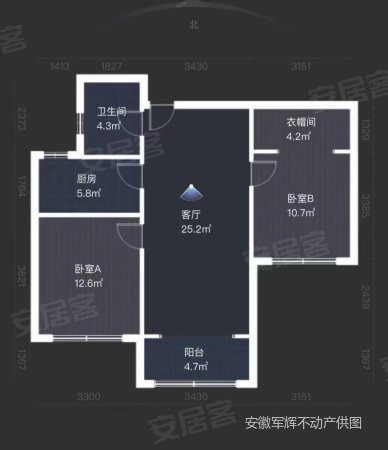 鹤翔园锦庭2室1厅1卫95㎡南北46万