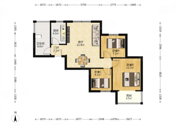 满堂悦MOMA3室2厅1卫91.77㎡南北158万