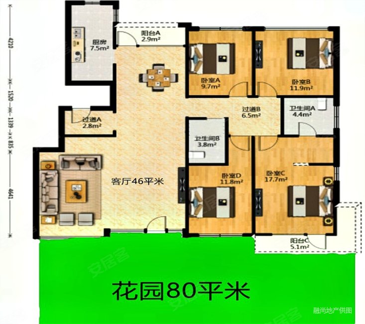 浐灞半岛御府观澜A13区4室2厅2卫145.19㎡南北272万