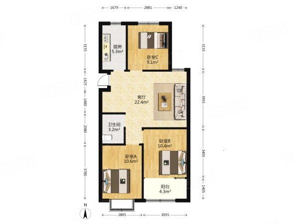 金辉华府3室1厅1卫93.5㎡南47万