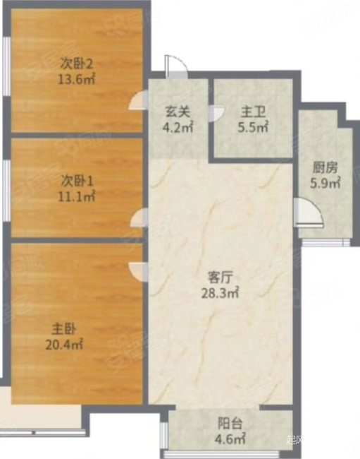 欧铂城小区3室2厅1卫115.04㎡南北95万