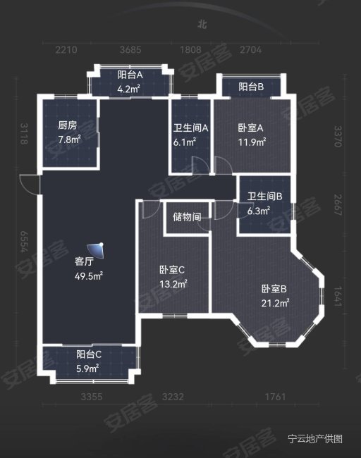 天元城3室2厅2卫152.54㎡南北304万