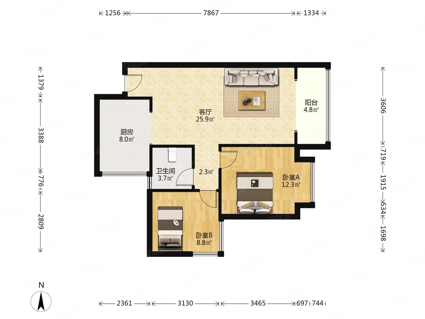 高新中和 香榭国际 套二 自住精装修 保养好 采光佳 户型好,香榭国际