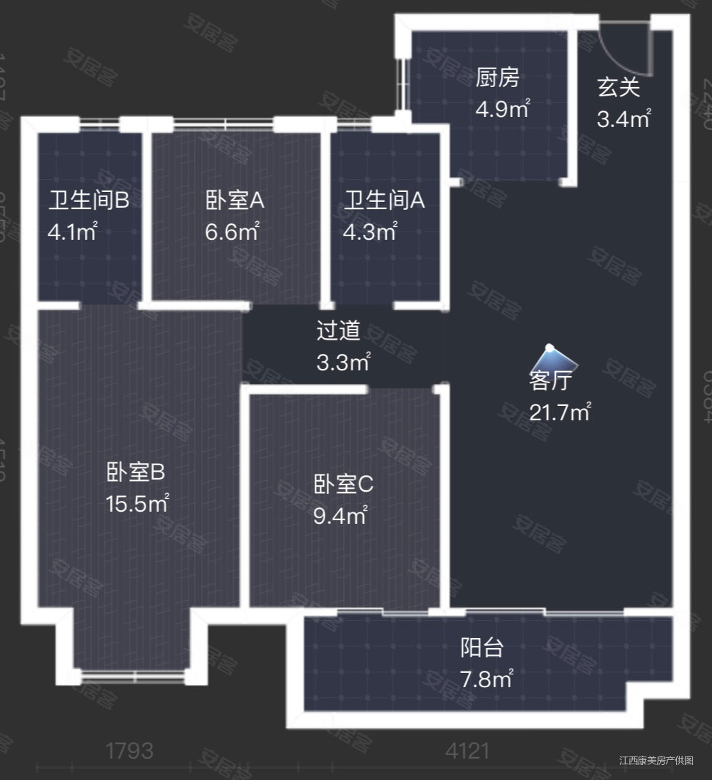 中梁翼天首府3室2厅2卫115㎡南北81万