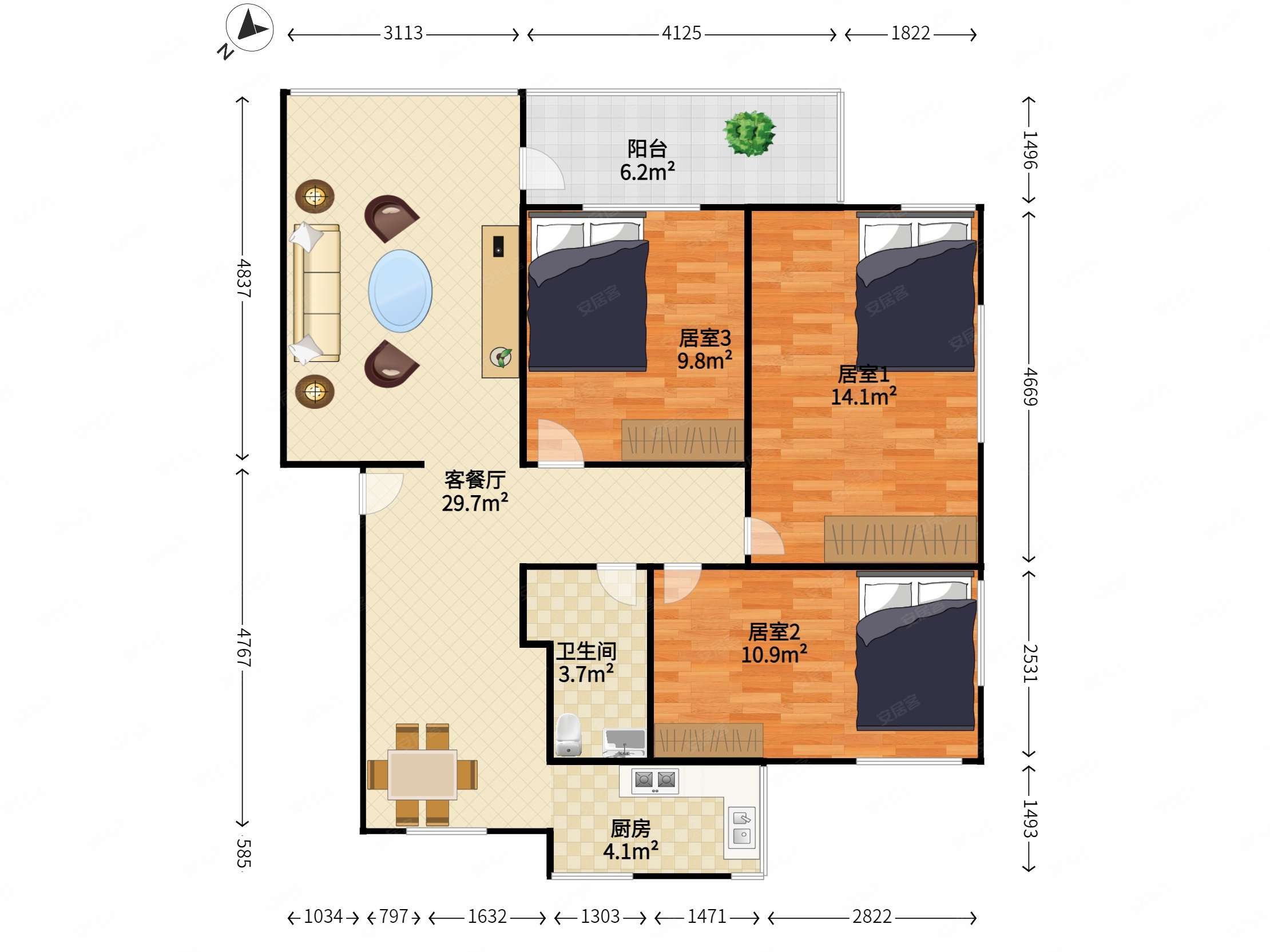 湖滨花园(宝安)3室2厅1卫81.8㎡东南0万