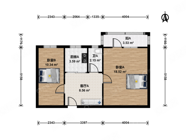 胡家园社区(西区)2室1厅1卫64.01㎡东北520万