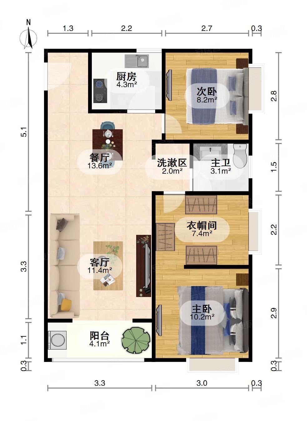 瑞安府3室2厅1卫95.31㎡南北240万