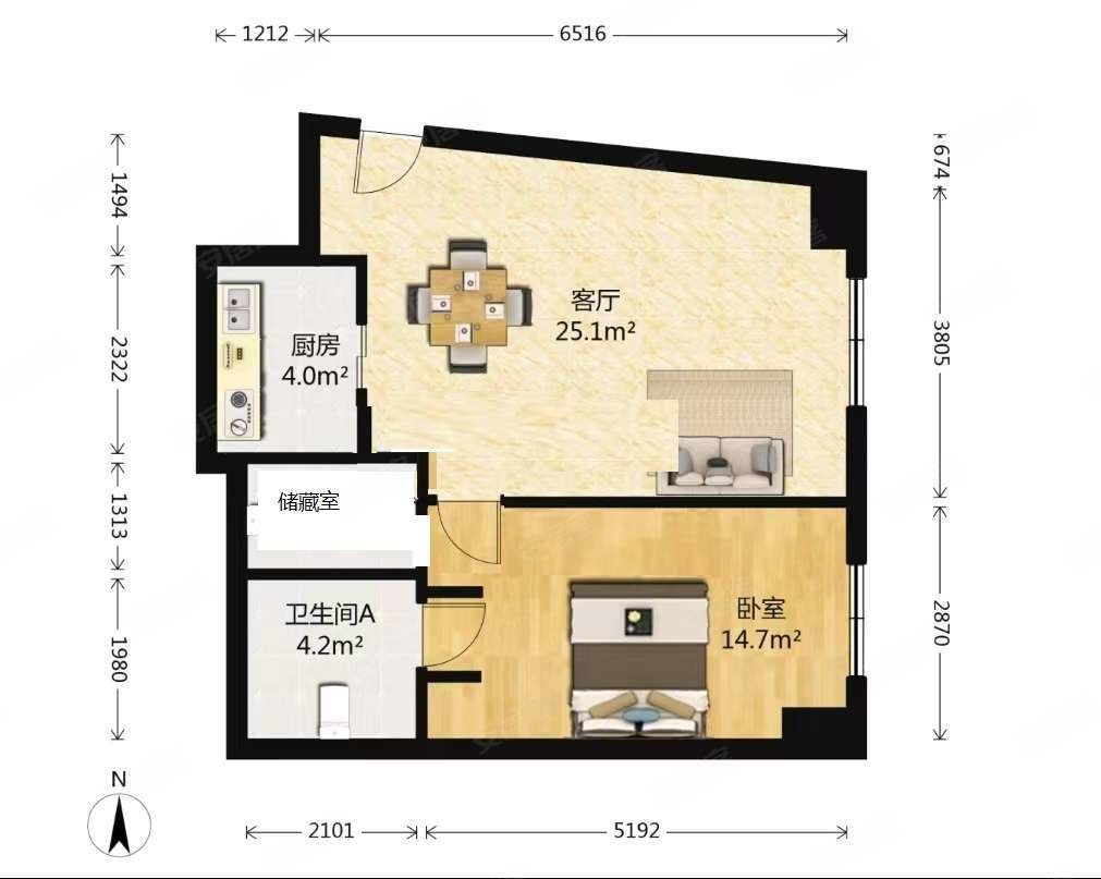 芝大厦1室2厅1卫90.78㎡南北950万