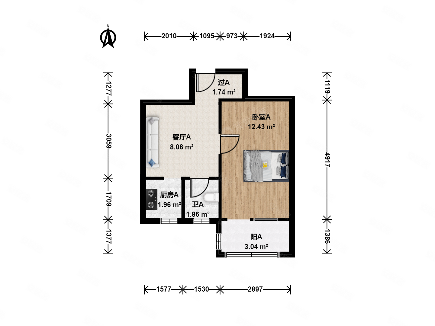 玉泉路15号院1室1厅1卫41.92㎡南379万