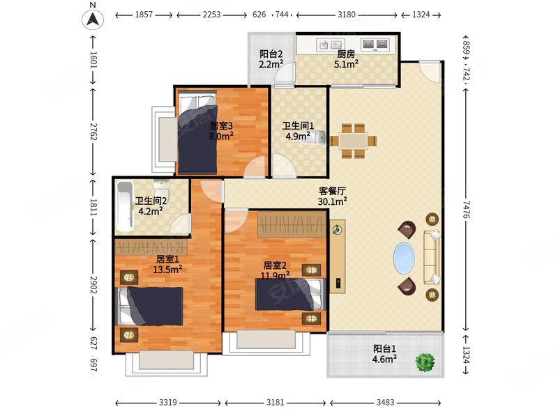 叠翠峰三房两卫朝南户型家私家电全送业主包税出售急售