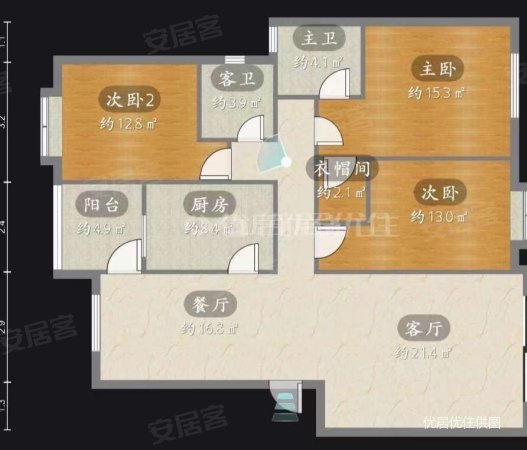 碧海红湖3室2厅2卫120㎡南北102万