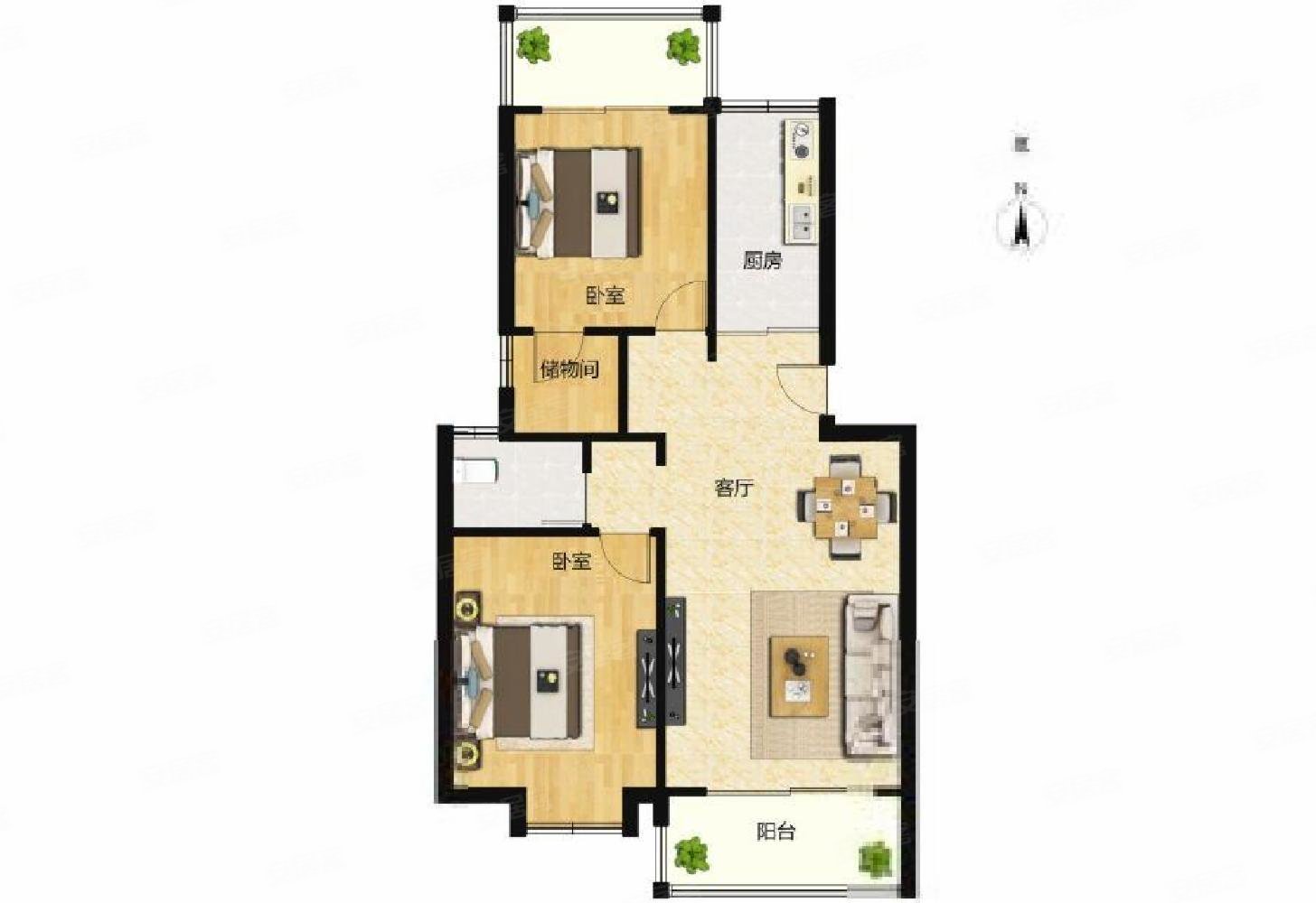 松南城欣浪苑1室2厅1卫40㎡南北95.6万