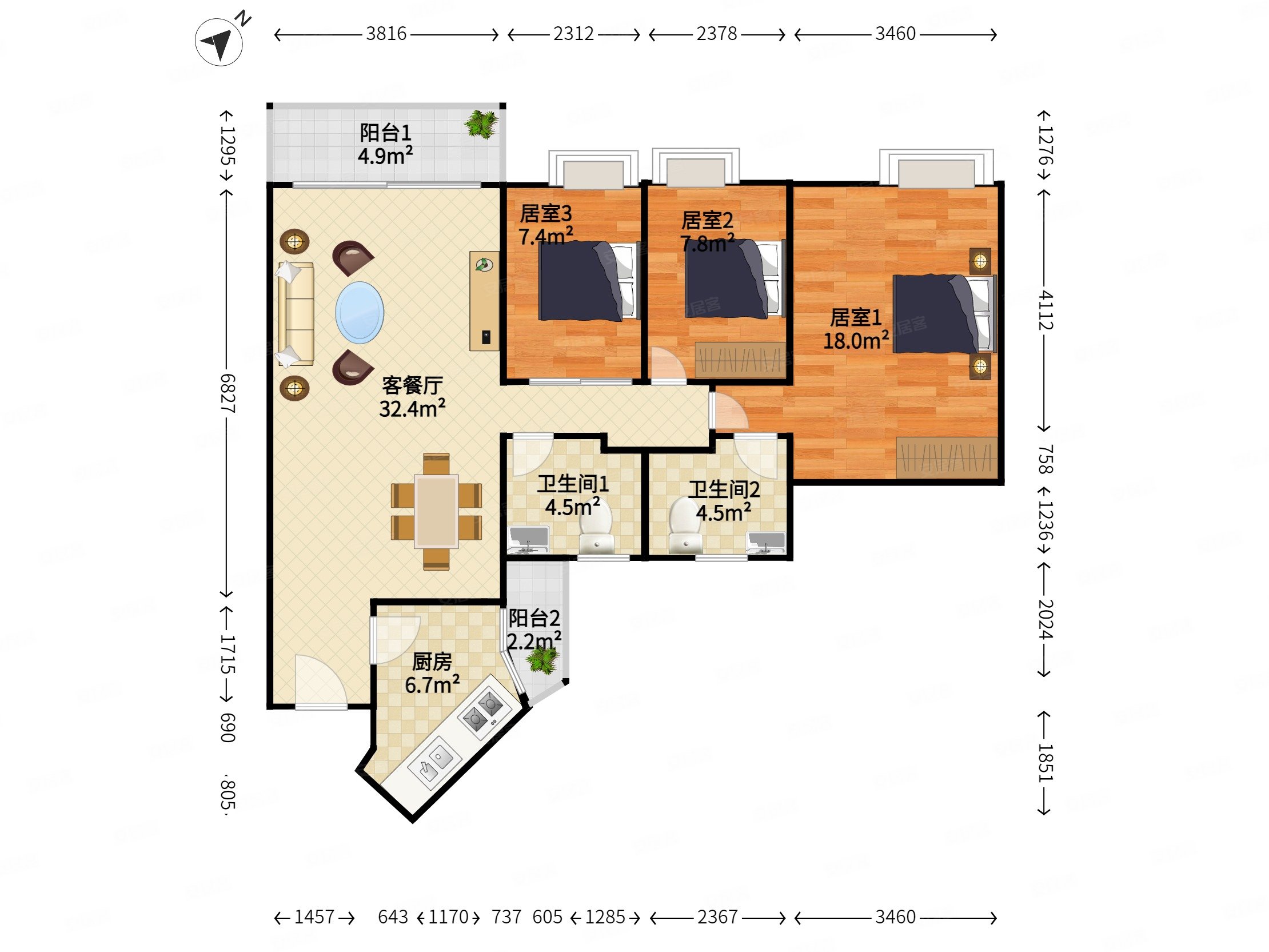 经典三房,安静户型,出门地铁,俯瞰莲花山