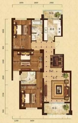 巴塞城3室2厅2卫100㎡南北74万