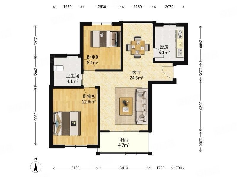 文宝苑2室2厅1卫75.94㎡南北319万