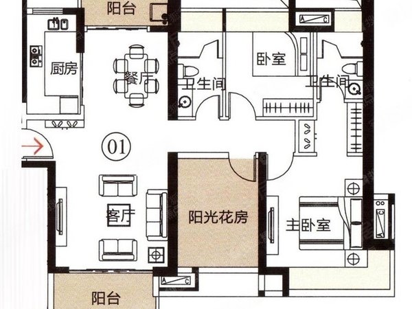 珠海斗门井岸世荣作品壹号作品壹号全新精装三房出租2600好温馨 家私