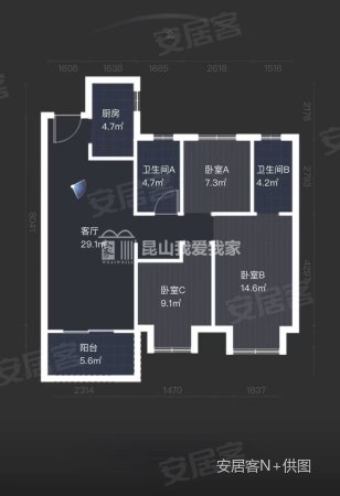 公元壹号(四期)3室2厅2卫108㎡南195万