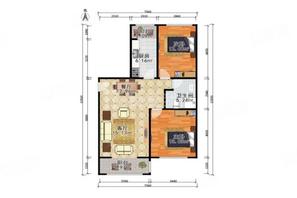 美晨家园2室1厅1卫95.42㎡南北155万