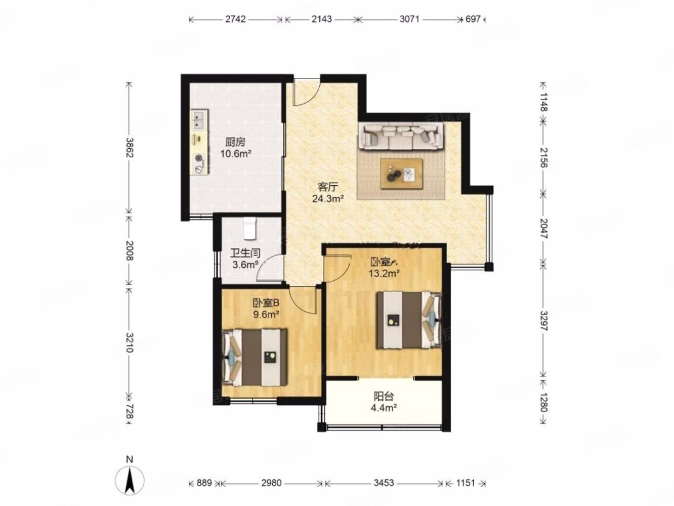韦曲南 长安二中旁 太阳水岸新城 两室精装 看房方便
