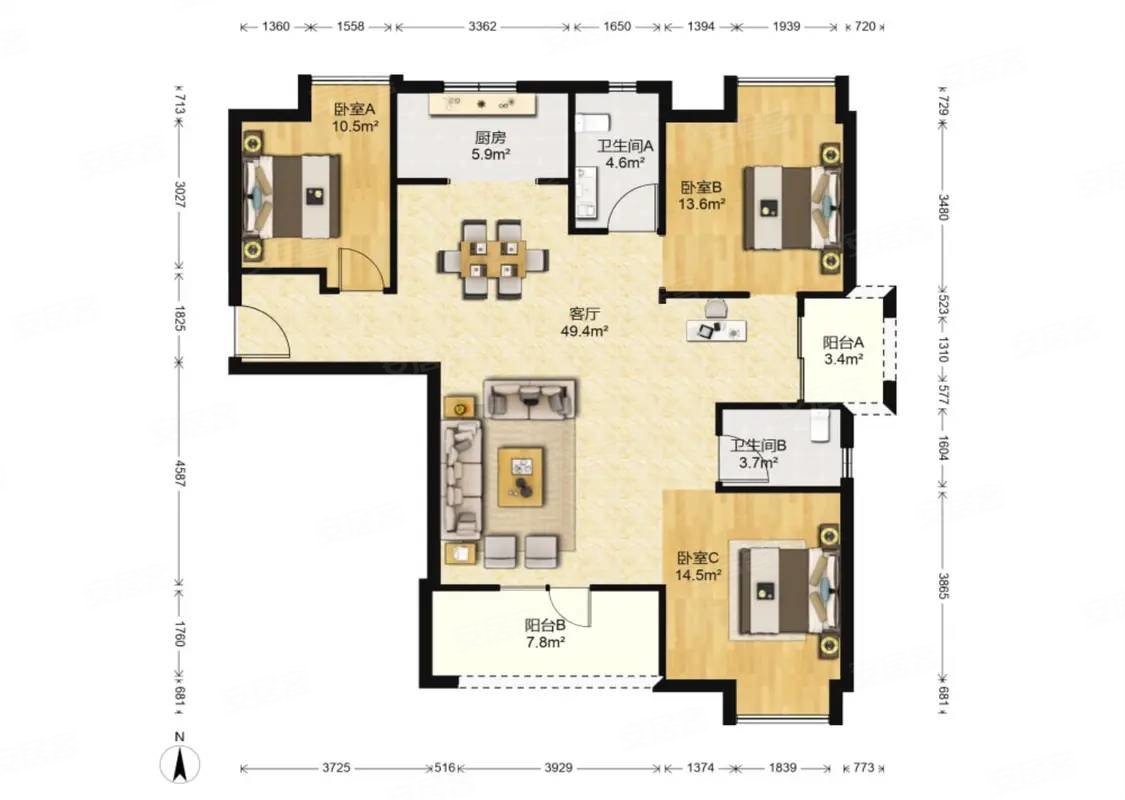 急售汇悦天地二期老证毛坯4房次新房近8号线近实验博雅