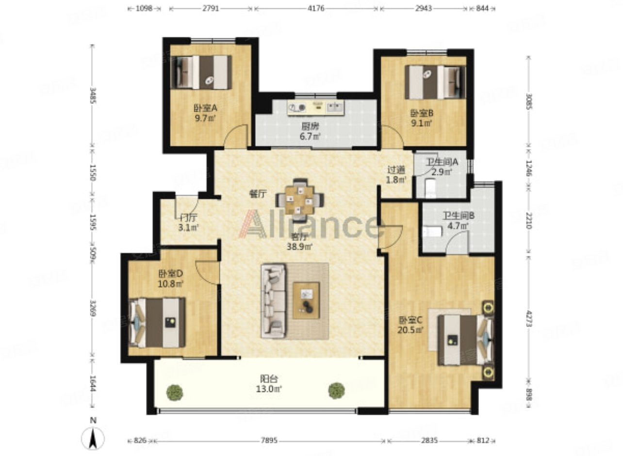 金融街融府4室2厅2卫140.75㎡南北375万