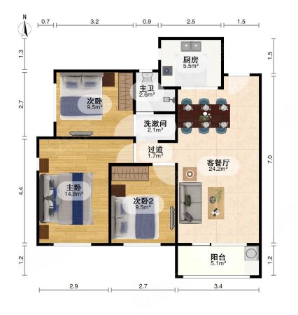 广电兰亭盛荟(四期)3室2厅1卫96.53㎡南北125万