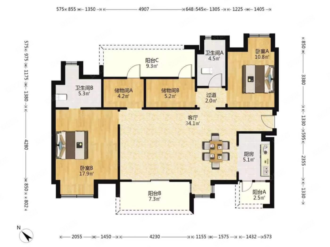 套四双卫 横厅户型 朝南 诚心出售