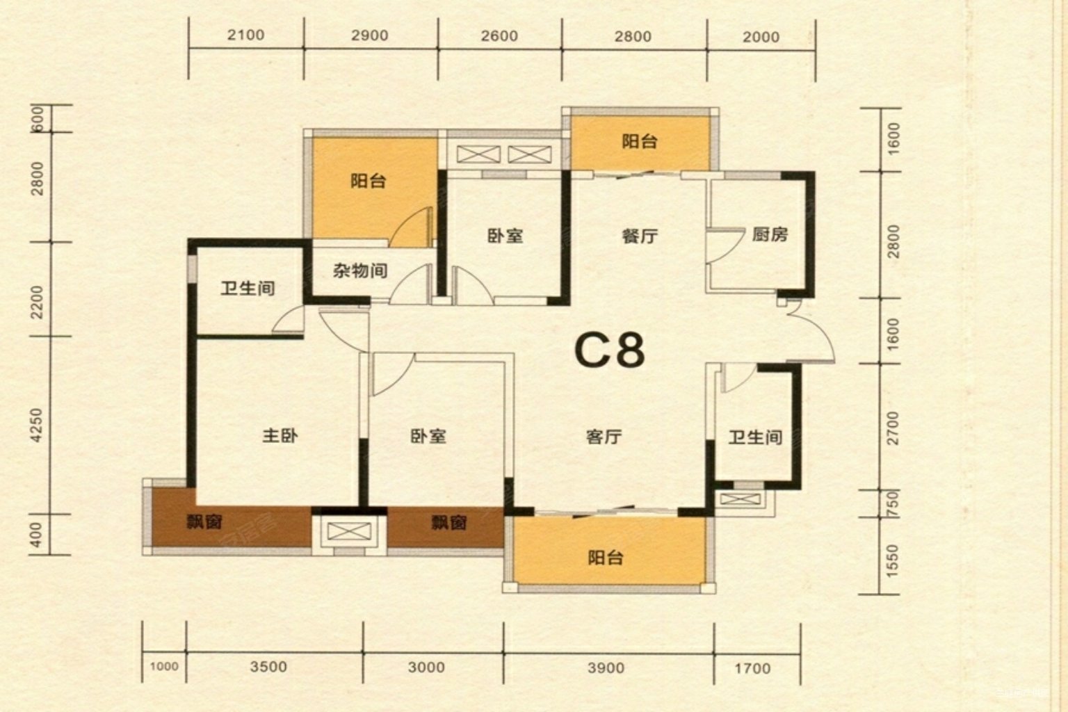 江南万达华府4室2厅2卫131.2㎡南北180万
