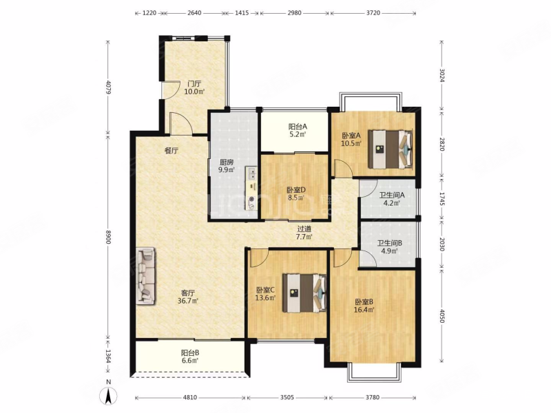 急售 新亚洲都铎城邦1号院四室双卫满五带车位临师大