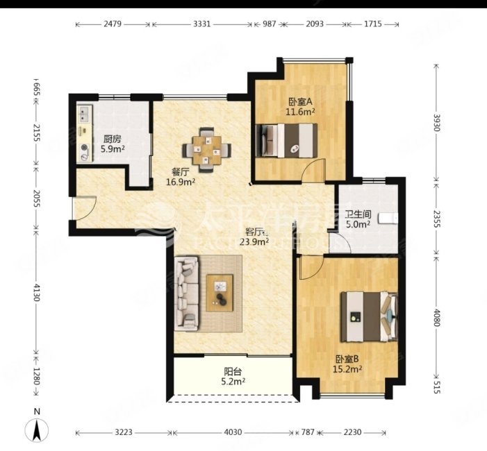 上海绿城2室2厅1卫112.79㎡南950万