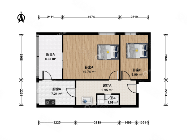 靖江里2室1厅1卫49.91㎡西北69.9万