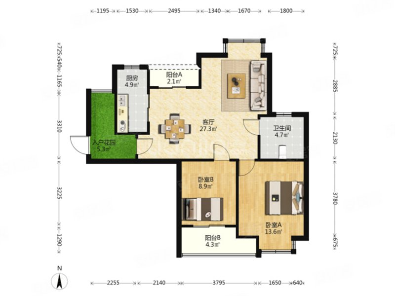 伊萨卡边套两房 送入户花园  近地铁 价可谈