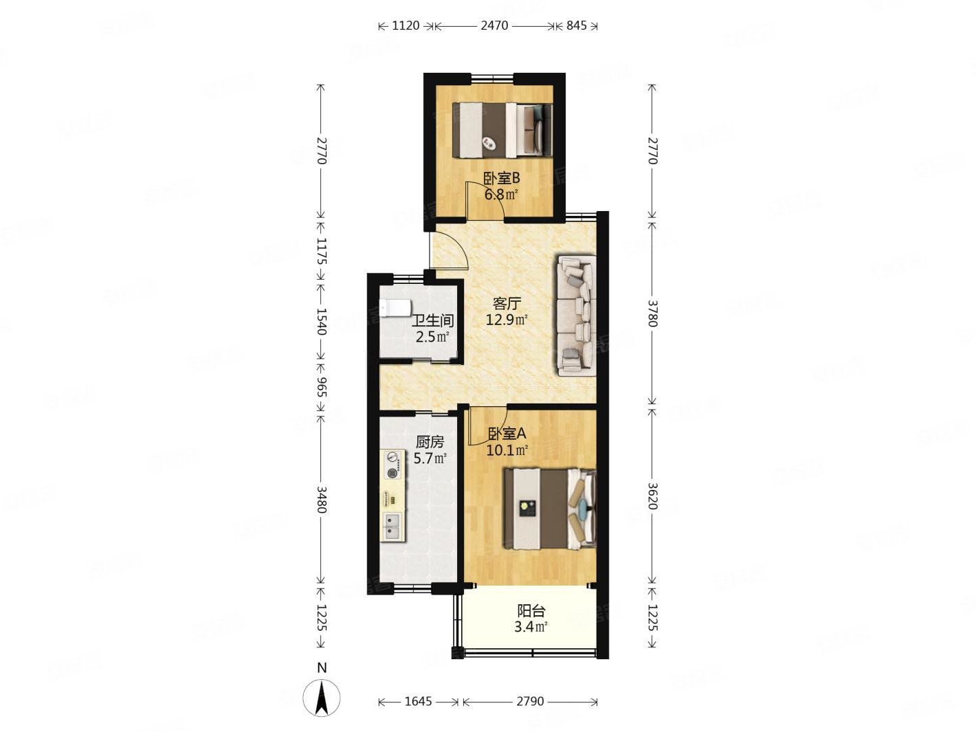 热河南路 精装南北两房 实用面积60平  12中 看房方便