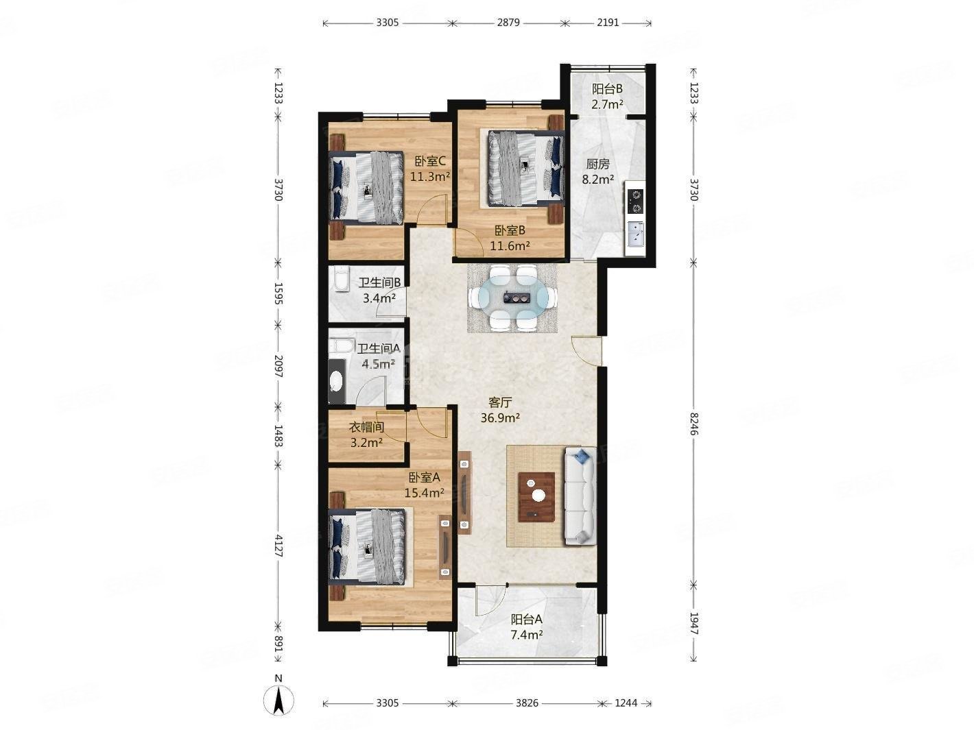 后沙峪中粮祥云国际生活区3室2厅南北通透三居室二层带北露