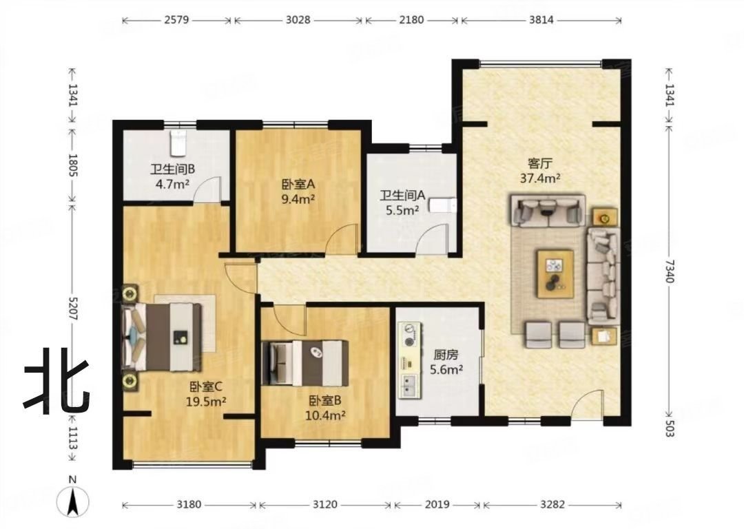 有车位地下室,户型好,诚意出售,东胜紫御府二手房,175万,3室2厅,2卫
