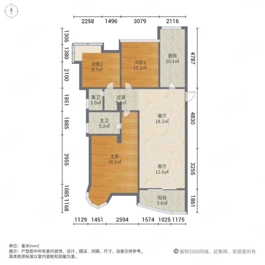 百商玉兰公馆(百商悦澜山)3室2厅2卫115.16㎡南北187万