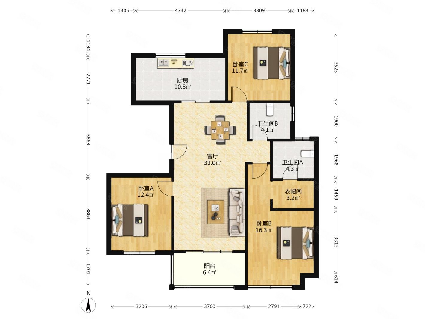 金隅紫京叠院3室1厅2卫123.17㎡南367万