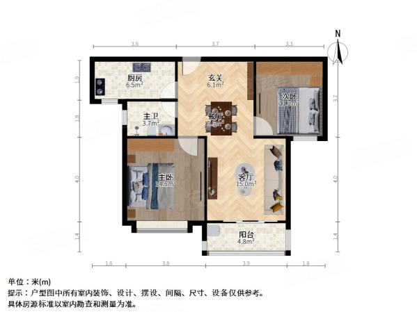 博大假日广场欢乐颂2室2厅1卫97㎡南北165万