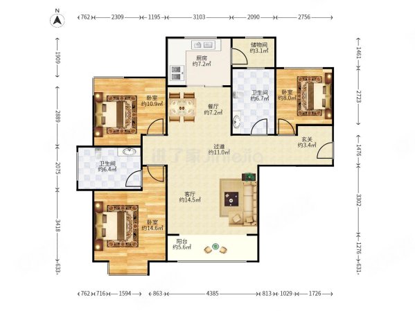 新梅江雅湖里3室2厅2卫126.13㎡南北378万