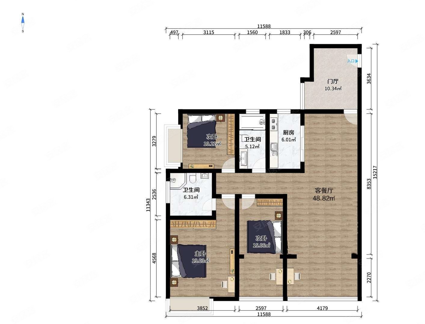 华都美林湾3室2厅2卫117.43㎡南北258万