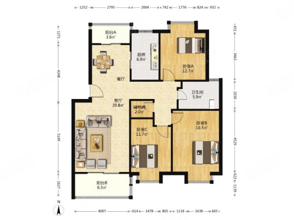 达安春之声花园(西区)3室2厅1卫88.4㎡南北672万