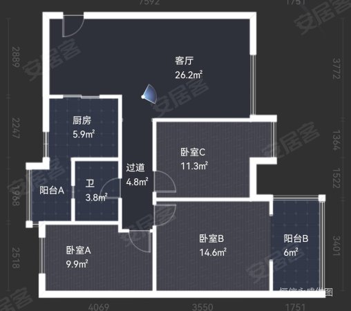 逸水鼎城3室2厅1卫97.87㎡南北71.8万