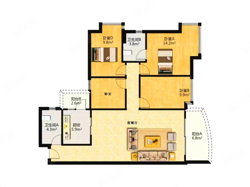 富力现代广场 4 房  127.55 方 配套成熟 近地铁