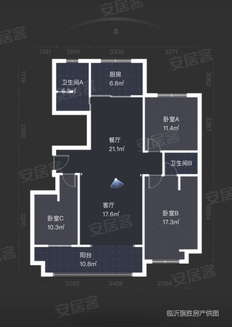 史丹利十里江湾3室2厅2卫153㎡南北89万