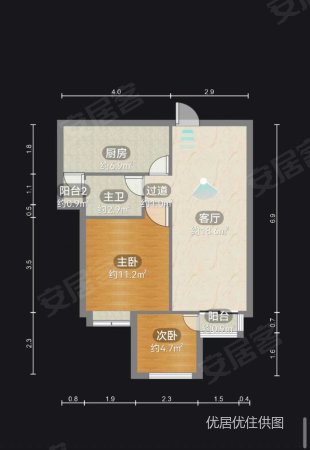 华融现代城(一期)2室2厅1卫58㎡南北40万