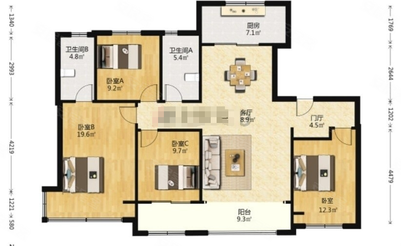 贤文天花板珑悦府精装四居送全套家具家电