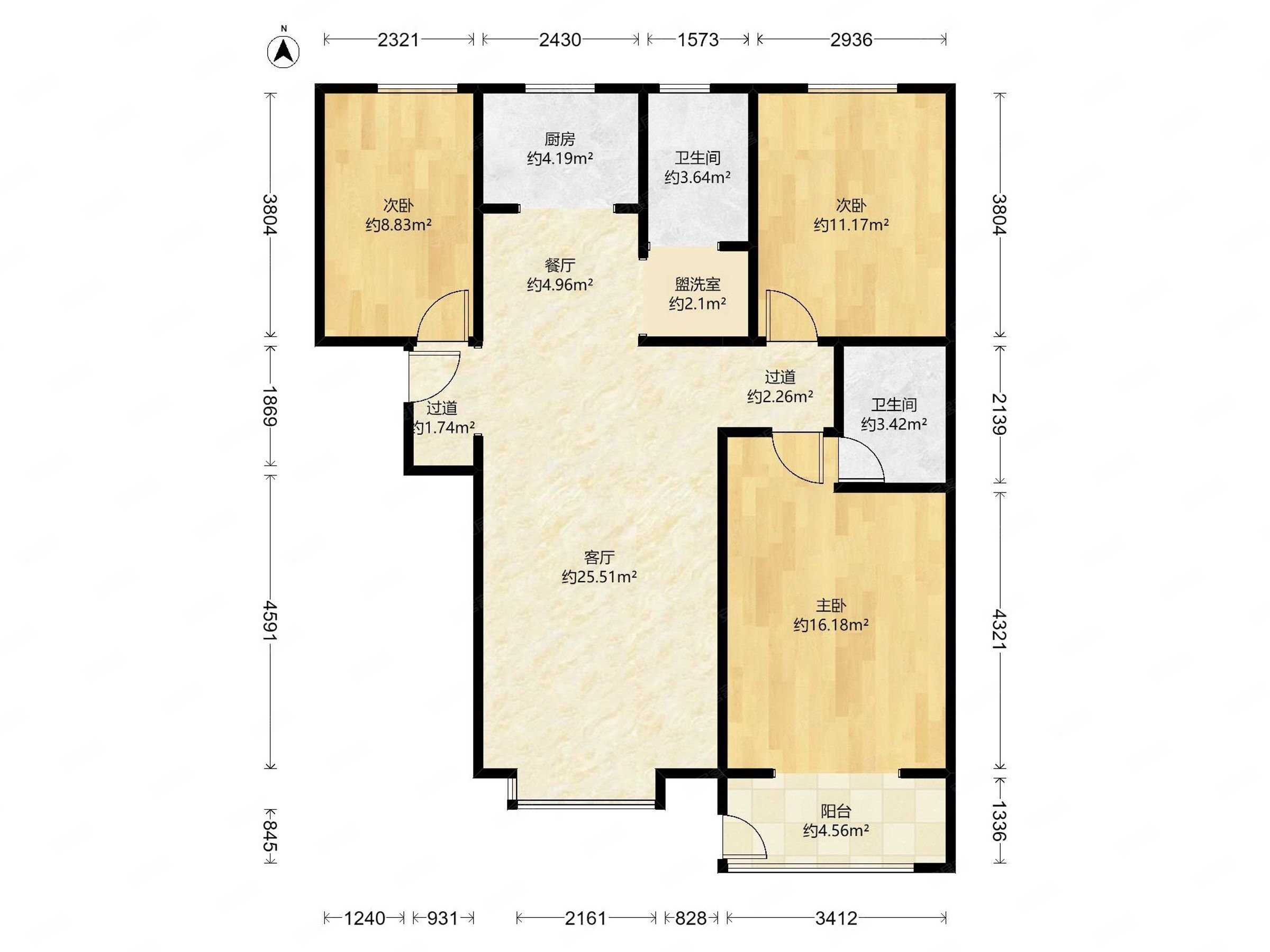 玉龙小区3室2厅2卫137.89㎡南185万