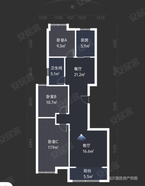 致远海上传奇3室2厅1卫126.91㎡南北60万