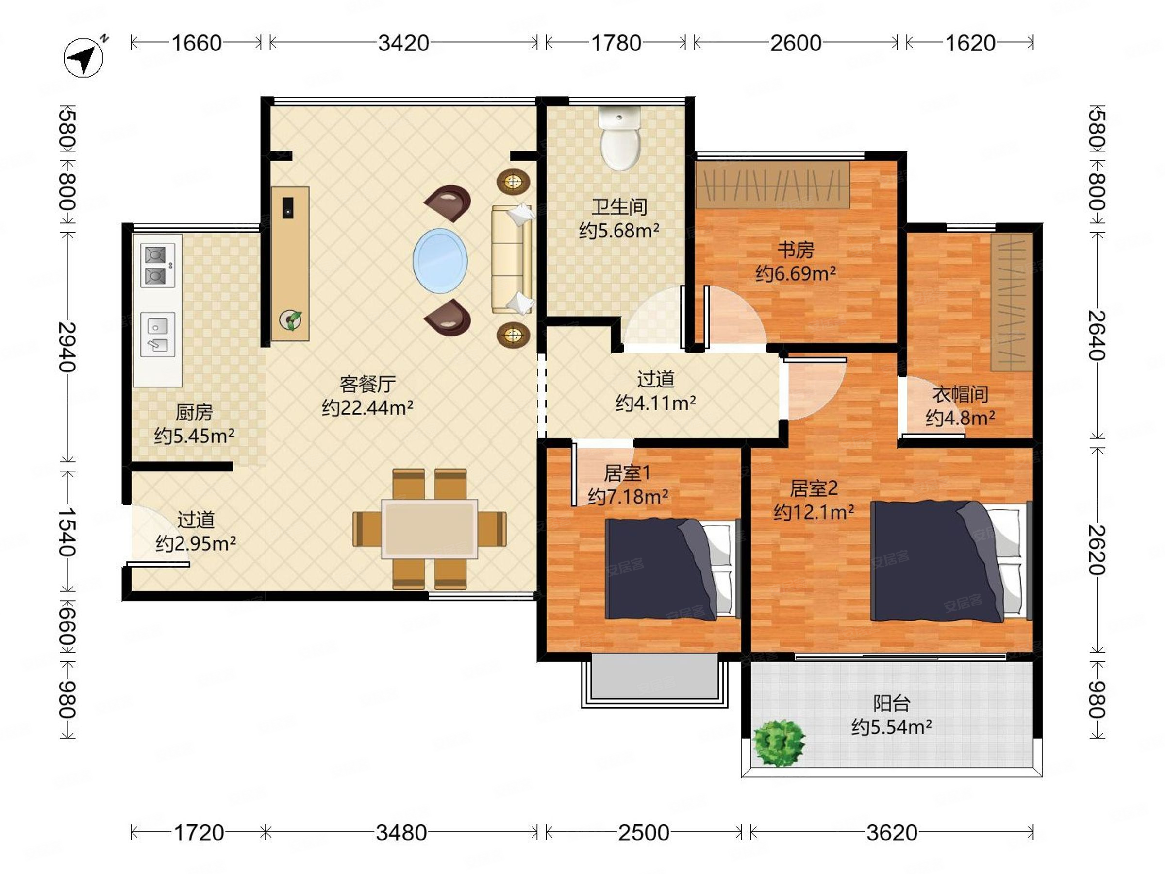 港铁天颂3室2厅1卫87.3㎡南435万